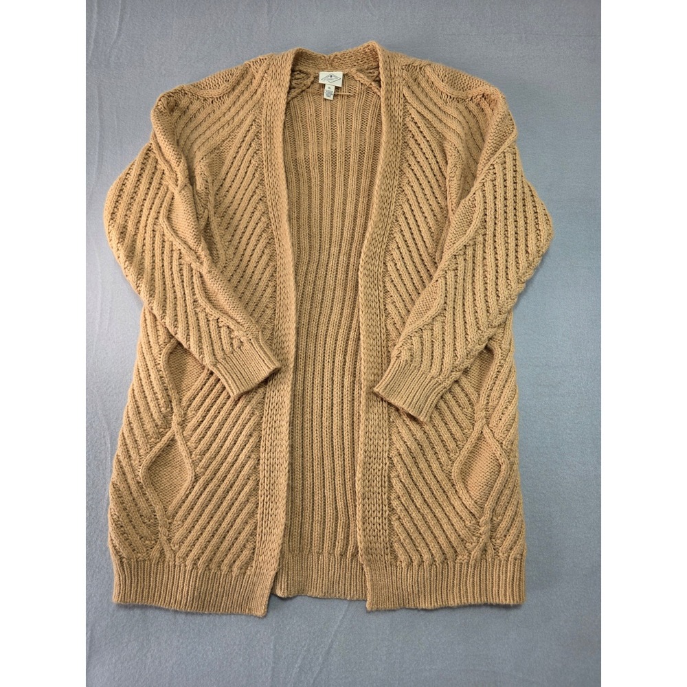 St Johns Bay Womens XL Camel Tan Chunky Cable Knit Open Front Cardigan Sweater